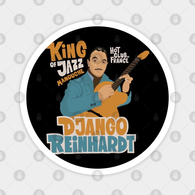Django Reinhardt: A Jazz Guitar Legend Brought to Life with this Captivating Illustration. Magnet by Boogosh